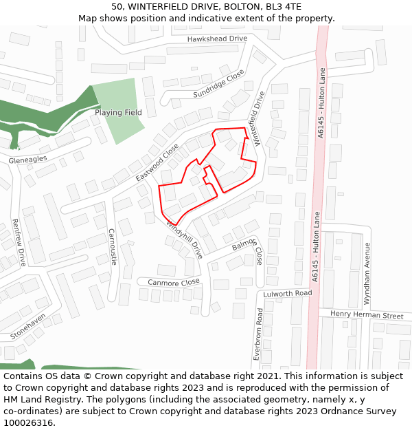 50, WINTERFIELD DRIVE, BOLTON, BL3 4TE: Location map and indicative extent of plot