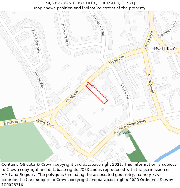 50, WOODGATE, ROTHLEY, LEICESTER, LE7 7LJ: Location map and indicative extent of plot