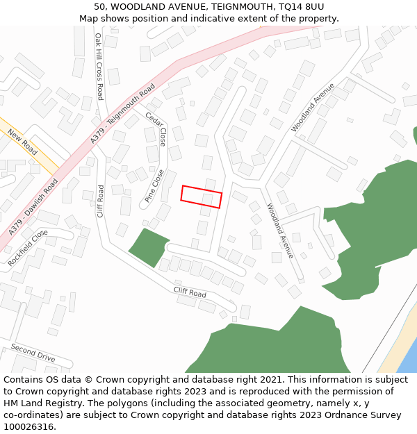 50, WOODLAND AVENUE, TEIGNMOUTH, TQ14 8UU: Location map and indicative extent of plot