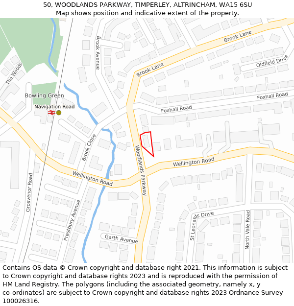 50, WOODLANDS PARKWAY, TIMPERLEY, ALTRINCHAM, WA15 6SU: Location map and indicative extent of plot