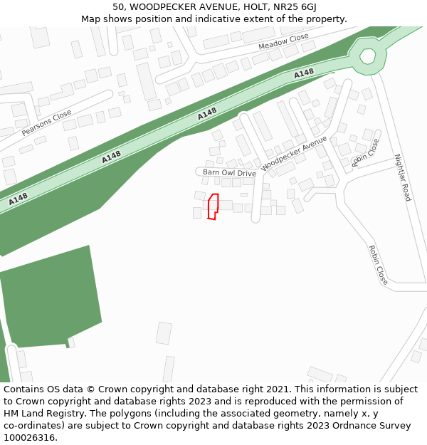 50, WOODPECKER AVENUE, HOLT, NR25 6GJ: Location map and indicative extent of plot