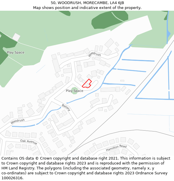 50, WOODRUSH, MORECAMBE, LA4 6JB: Location map and indicative extent of plot