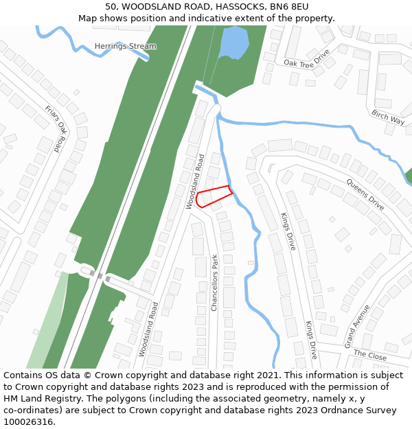 50, WOODSLAND ROAD, HASSOCKS, BN6 8EU: Location map and indicative extent of plot