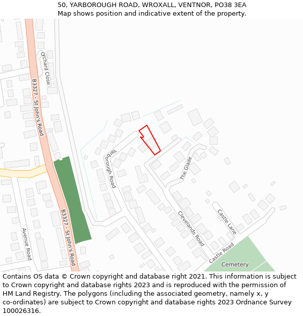 50, YARBOROUGH ROAD, WROXALL, VENTNOR, PO38 3EA: Location map and indicative extent of plot