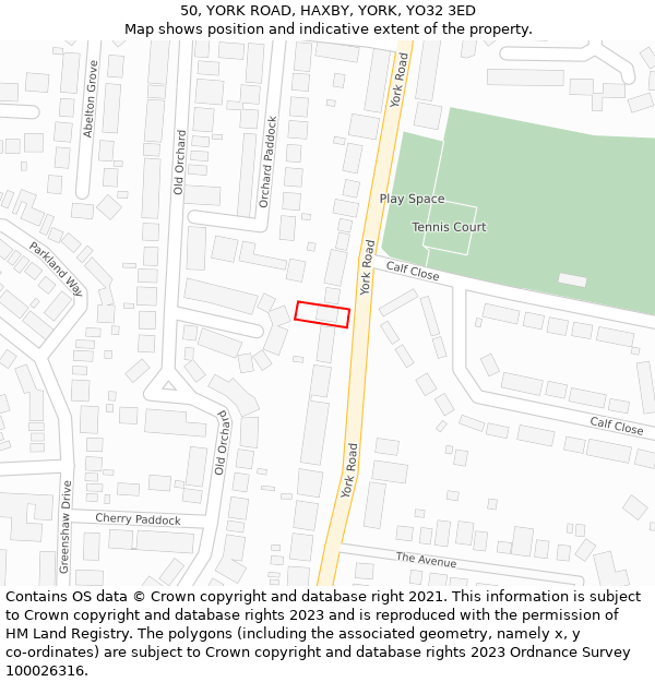 50, YORK ROAD, HAXBY, YORK, YO32 3ED: Location map and indicative extent of plot