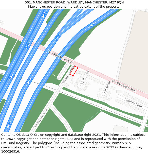 501, MANCHESTER ROAD, WARDLEY, MANCHESTER, M27 9QN: Location map and indicative extent of plot