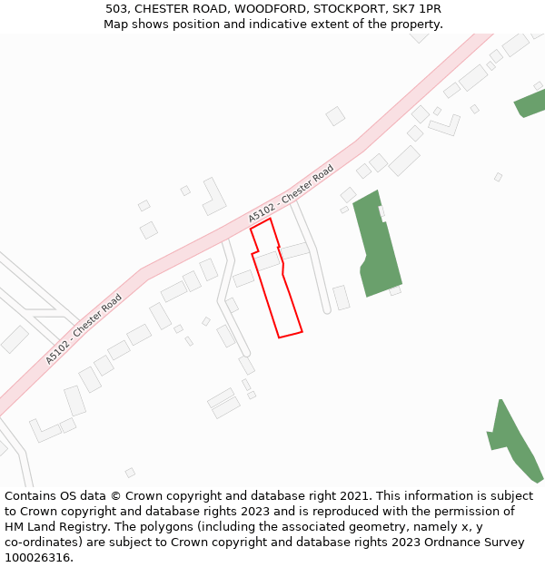 503, CHESTER ROAD, WOODFORD, STOCKPORT, SK7 1PR: Location map and indicative extent of plot