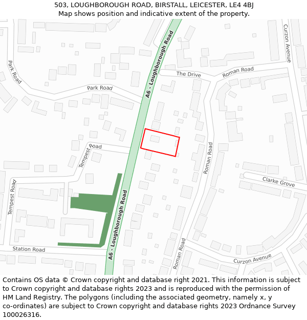 503, LOUGHBOROUGH ROAD, BIRSTALL, LEICESTER, LE4 4BJ: Location map and indicative extent of plot