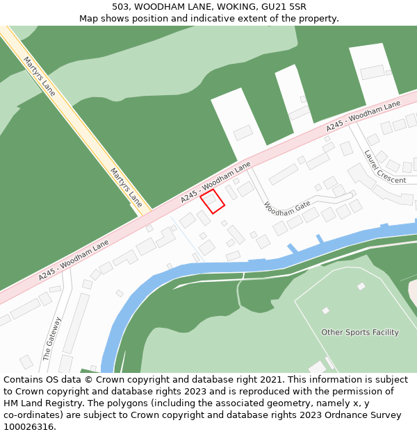 503, WOODHAM LANE, WOKING, GU21 5SR: Location map and indicative extent of plot