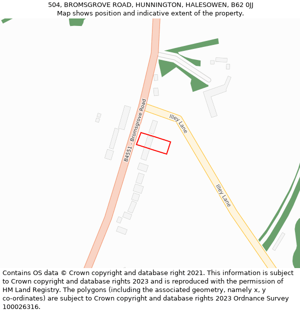 504, BROMSGROVE ROAD, HUNNINGTON, HALESOWEN, B62 0JJ: Location map and indicative extent of plot