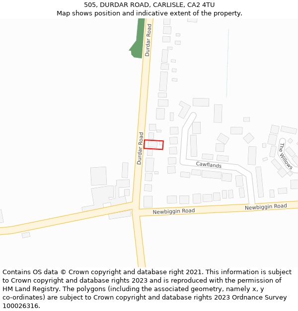 505, DURDAR ROAD, CARLISLE, CA2 4TU: Location map and indicative extent of plot