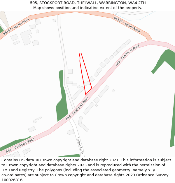 505, STOCKPORT ROAD, THELWALL, WARRINGTON, WA4 2TH: Location map and indicative extent of plot
