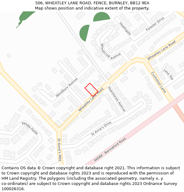 506, WHEATLEY LANE ROAD, FENCE, BURNLEY, BB12 9EA: Location map and indicative extent of plot