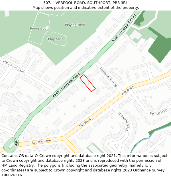 507, LIVERPOOL ROAD, SOUTHPORT, PR8 3BL: Location map and indicative extent of plot