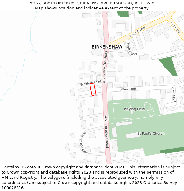 507A, BRADFORD ROAD, BIRKENSHAW, BRADFORD, BD11 2AA: Location map and indicative extent of plot