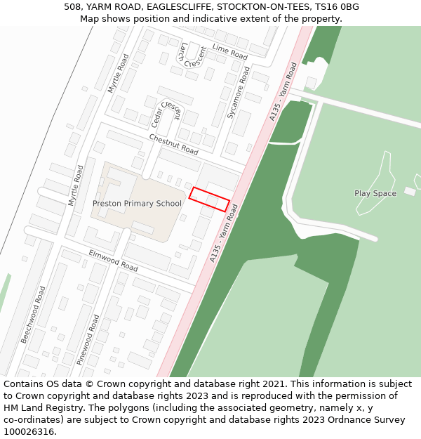 508, YARM ROAD, EAGLESCLIFFE, STOCKTON-ON-TEES, TS16 0BG: Location map and indicative extent of plot