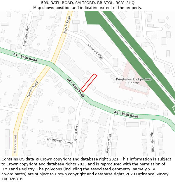 509, BATH ROAD, SALTFORD, BRISTOL, BS31 3HQ: Location map and indicative extent of plot