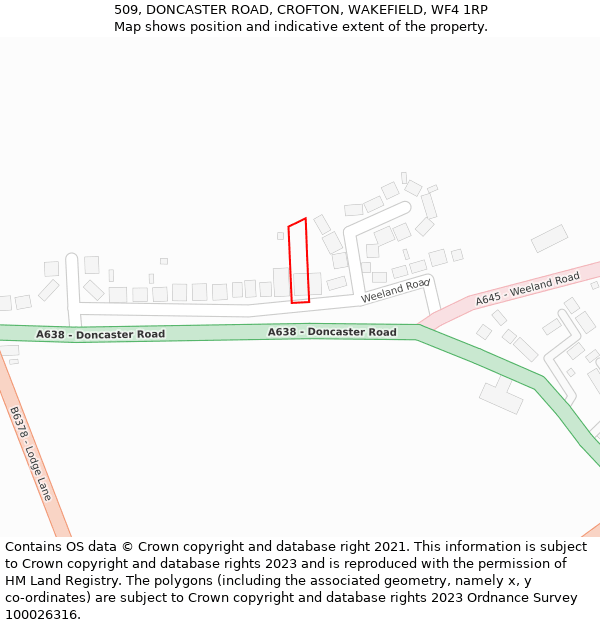 509, DONCASTER ROAD, CROFTON, WAKEFIELD, WF4 1RP: Location map and indicative extent of plot