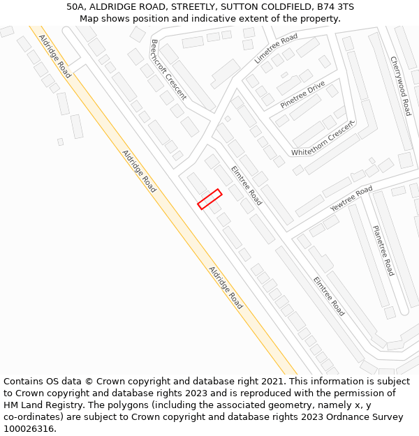 50A, ALDRIDGE ROAD, STREETLY, SUTTON COLDFIELD, B74 3TS: Location map and indicative extent of plot