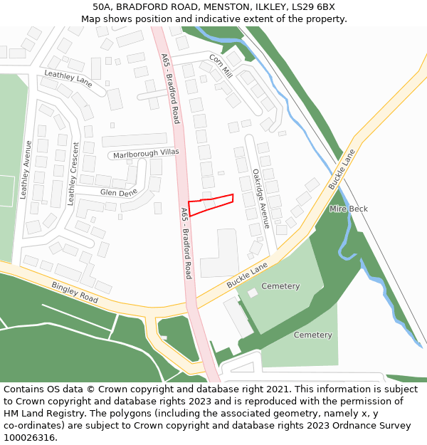 50A, BRADFORD ROAD, MENSTON, ILKLEY, LS29 6BX: Location map and indicative extent of plot