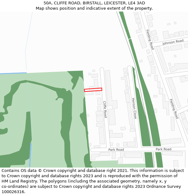 50A, CLIFFE ROAD, BIRSTALL, LEICESTER, LE4 3AD: Location map and indicative extent of plot