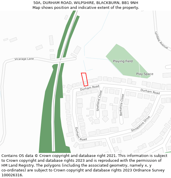 50A, DURHAM ROAD, WILPSHIRE, BLACKBURN, BB1 9NH: Location map and indicative extent of plot