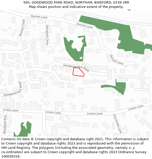 50A, GOODWOOD PARK ROAD, NORTHAM, BIDEFORD, EX39 2RR: Location map and indicative extent of plot