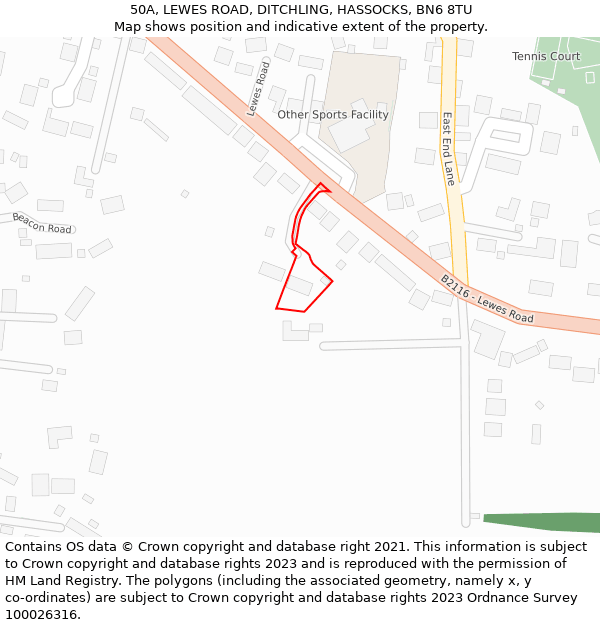 50A, LEWES ROAD, DITCHLING, HASSOCKS, BN6 8TU: Location map and indicative extent of plot