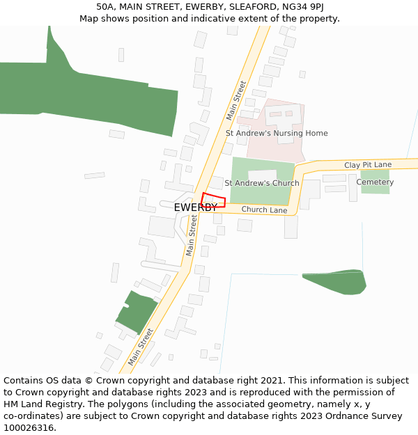 50A, MAIN STREET, EWERBY, SLEAFORD, NG34 9PJ: Location map and indicative extent of plot