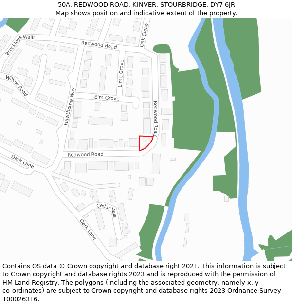 50A, REDWOOD ROAD, KINVER, STOURBRIDGE, DY7 6JR: Location map and indicative extent of plot