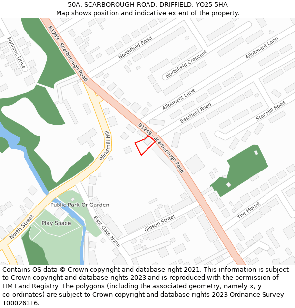 50A, SCARBOROUGH ROAD, DRIFFIELD, YO25 5HA: Location map and indicative extent of plot