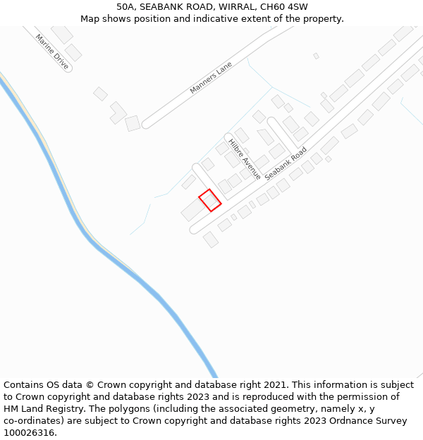 50A, SEABANK ROAD, WIRRAL, CH60 4SW: Location map and indicative extent of plot