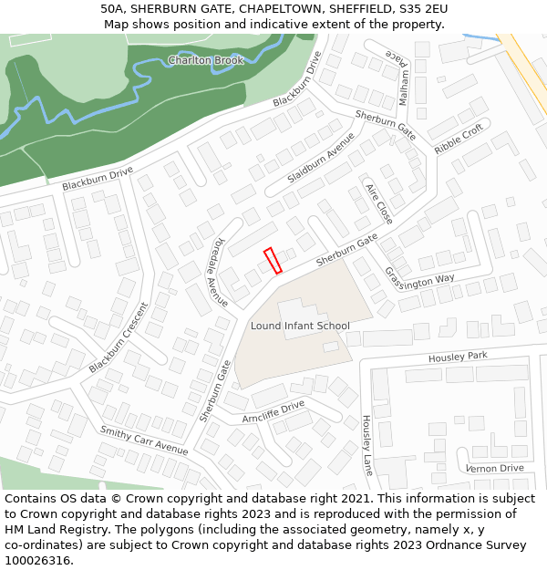 50A, SHERBURN GATE, CHAPELTOWN, SHEFFIELD, S35 2EU: Location map and indicative extent of plot