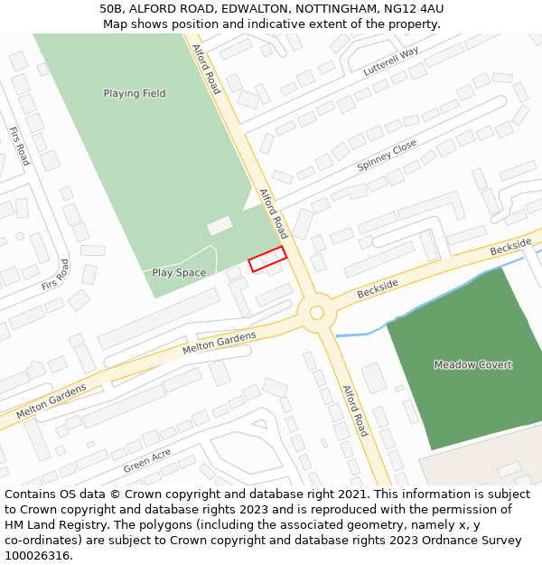 50B, ALFORD ROAD, EDWALTON, NOTTINGHAM, NG12 4AU: Location map and indicative extent of plot