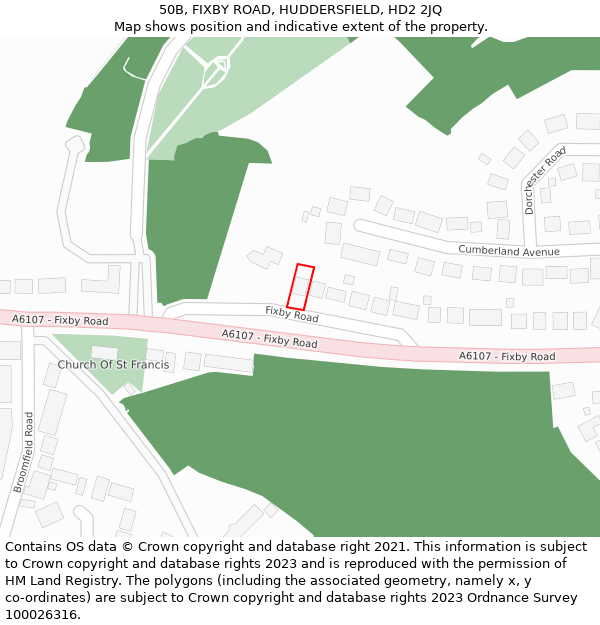 50B, FIXBY ROAD, HUDDERSFIELD, HD2 2JQ: Location map and indicative extent of plot