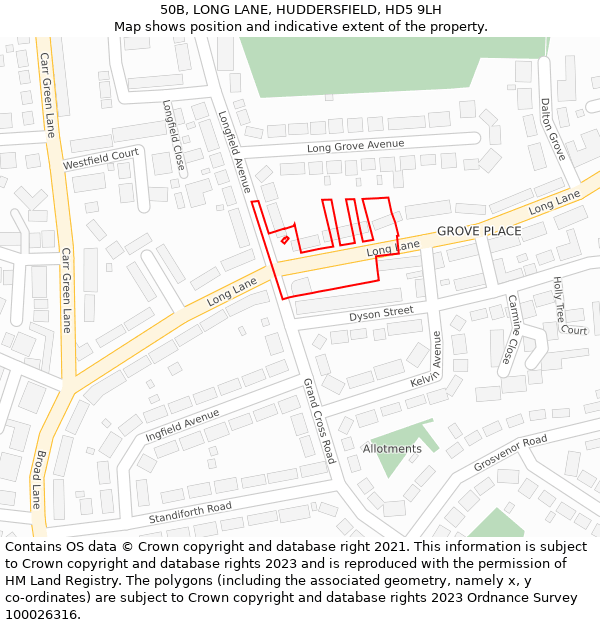 50B, LONG LANE, HUDDERSFIELD, HD5 9LH: Location map and indicative extent of plot