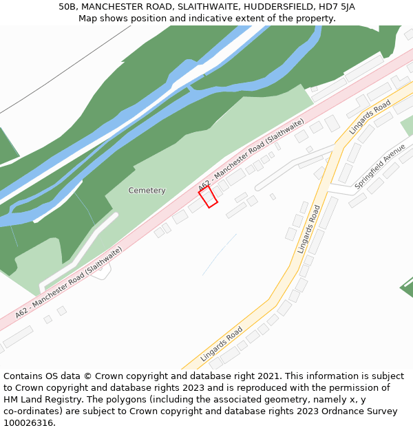 50B, MANCHESTER ROAD, SLAITHWAITE, HUDDERSFIELD, HD7 5JA: Location map and indicative extent of plot
