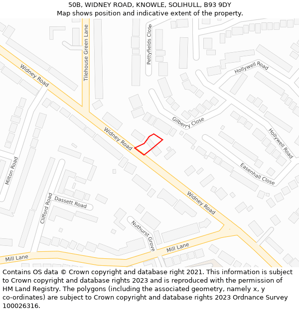 50B, WIDNEY ROAD, KNOWLE, SOLIHULL, B93 9DY: Location map and indicative extent of plot