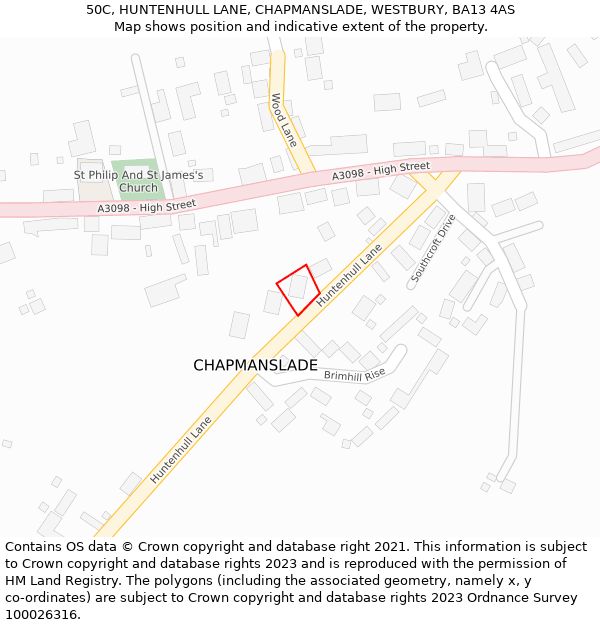 50C, HUNTENHULL LANE, CHAPMANSLADE, WESTBURY, BA13 4AS: Location map and indicative extent of plot