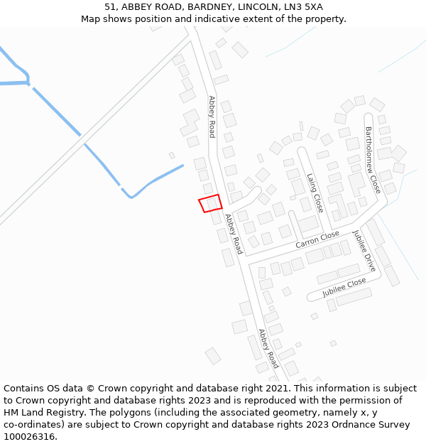 51, ABBEY ROAD, BARDNEY, LINCOLN, LN3 5XA: Location map and indicative extent of plot