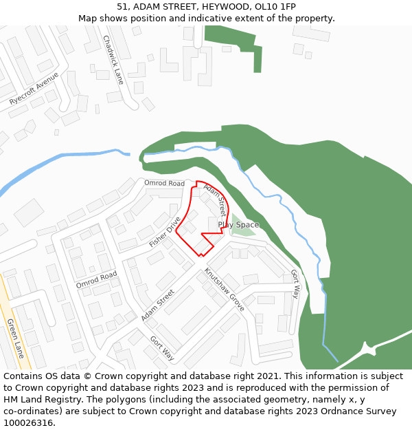 51, ADAM STREET, HEYWOOD, OL10 1FP: Location map and indicative extent of plot