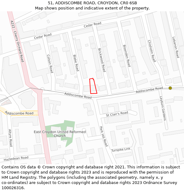 51, ADDISCOMBE ROAD, CROYDON, CR0 6SB: Location map and indicative extent of plot