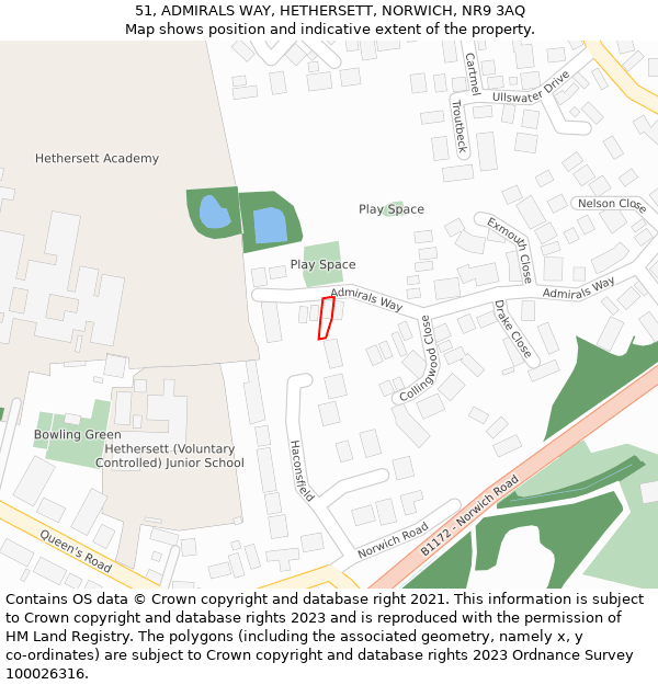 51, ADMIRALS WAY, HETHERSETT, NORWICH, NR9 3AQ: Location map and indicative extent of plot