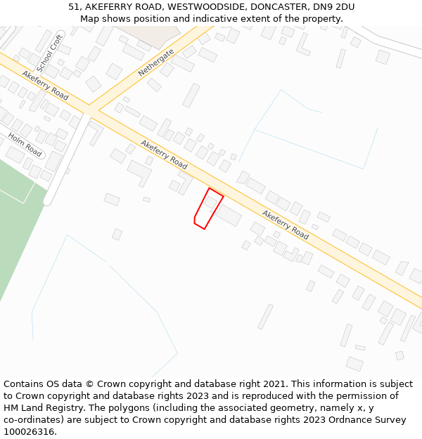 51, AKEFERRY ROAD, WESTWOODSIDE, DONCASTER, DN9 2DU: Location map and indicative extent of plot