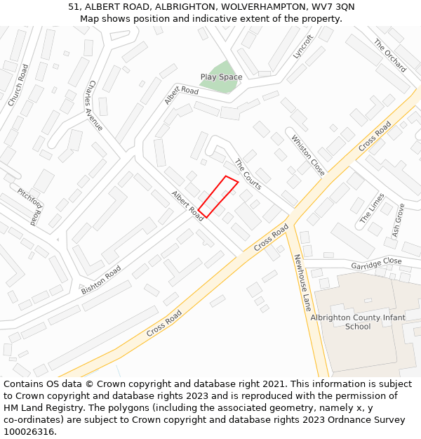 51, ALBERT ROAD, ALBRIGHTON, WOLVERHAMPTON, WV7 3QN: Location map and indicative extent of plot