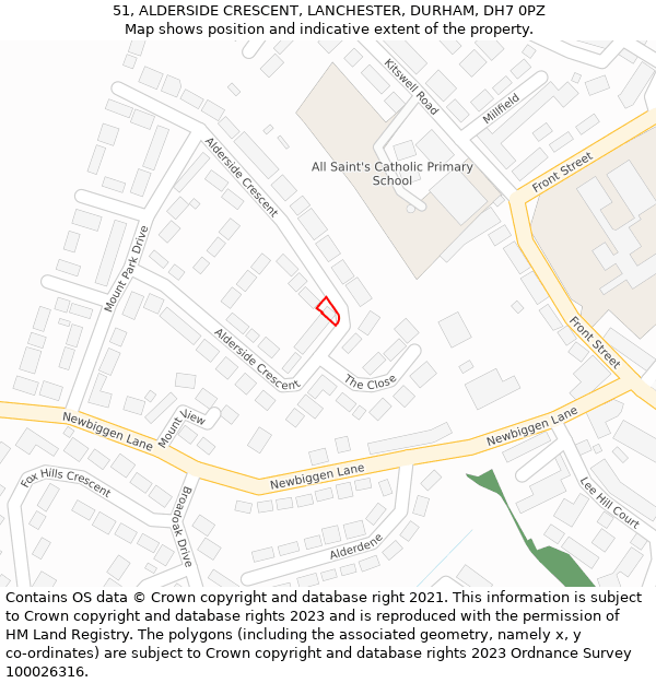 51, ALDERSIDE CRESCENT, LANCHESTER, DURHAM, DH7 0PZ: Location map and indicative extent of plot