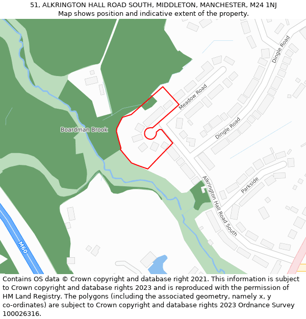 51, ALKRINGTON HALL ROAD SOUTH, MIDDLETON, MANCHESTER, M24 1NJ: Location map and indicative extent of plot