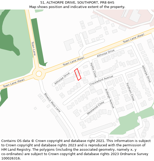 51, ALTHORPE DRIVE, SOUTHPORT, PR8 6HS: Location map and indicative extent of plot