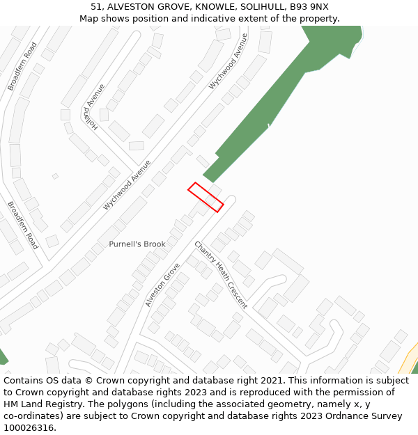 51, ALVESTON GROVE, KNOWLE, SOLIHULL, B93 9NX: Location map and indicative extent of plot