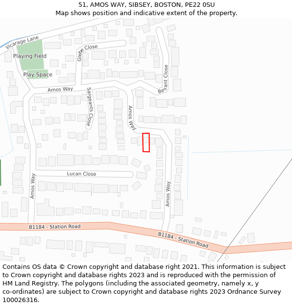 51, AMOS WAY, SIBSEY, BOSTON, PE22 0SU: Location map and indicative extent of plot